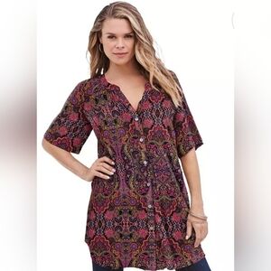 Roaman's Plus Size Tunic Blouse Flowy Fit, Sz 18W
